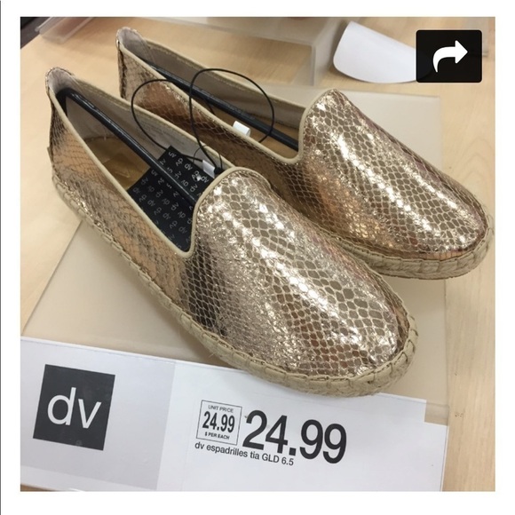DV for Target Canvas Gold Metallic Flat Espadrilles Shoes Size 9 Vacation Summer - Picture 1 of 8